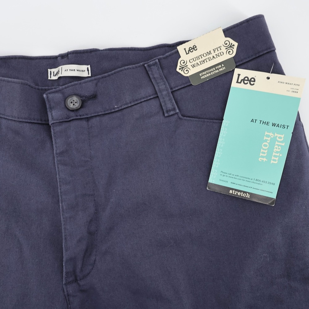 Lee Custom Fit Waistband Plain Front Pants Navy Women 14 Petite